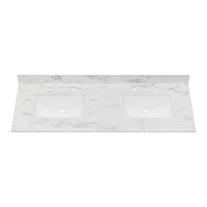 61 in. W x 22 in. D Engineered Stone Composite White Rectangular Double Sink Bathroom Vanity Top in Carrara White