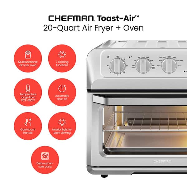 CHEFMAN Air Fryer Toaster Oven XL 20L, Healthy Cooking & User Friendly,  Countertop Convection Bake & Broil, 9 Cooking Functions, Auto Shut-Off 60  Min