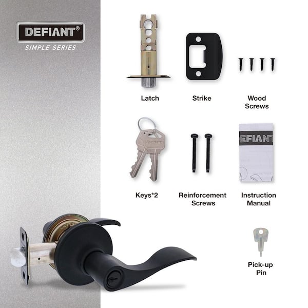 Defiant Wave Matte Black Keyed Entry Door Handle LC2X900B - The