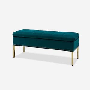 Eduard Teal 46.5 in. W Upholstered Flip Top Storage Bench with Nailhead Trim and Metal Legs