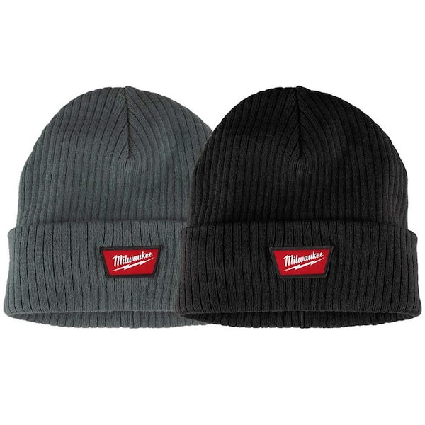 Men's Green and Black Rib-Knit Cuffed Beanie Hat (2-Pack)