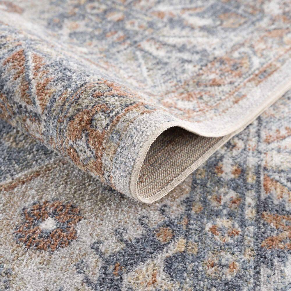 Light Blue and Beige Polyester Medallion Area Rug, 5'3" x 7'