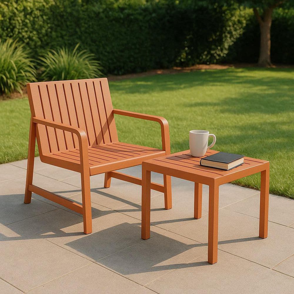 Orange 2-Piece Plastic Bistro Set with Square Table and Widened