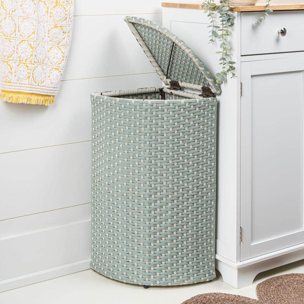 Mint Blue and White Plastic Corner Outdoor Trash Can