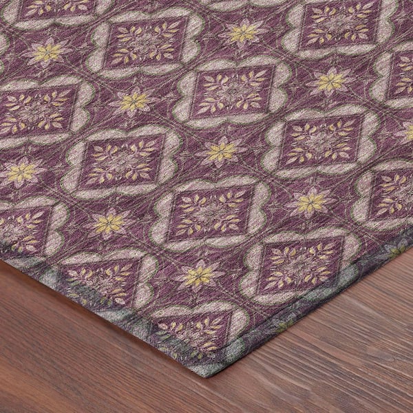 Chantille Machine Washable Indoor/Outdoor Abstract ACN2631 Eggplant 2 ft. x 7 ft. Runner Rug
