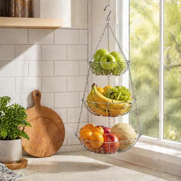 Unbranded 12 in. W x 12 in. D x 30 in. H Copper 3-Tier Hanging Storage  Basket with Adjustable Hooks HY117-3