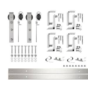 5 ft./60 in. Brushed Nickel Double Track Bypass U-Shape Sliding Barn Door Hardware Kit - Classic Design Roller