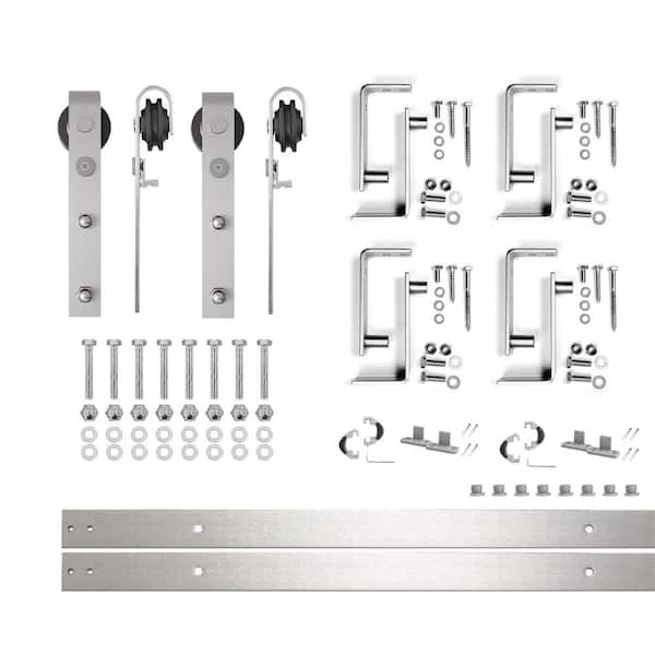 HOMACER 5 ft./60 in. Brushed Nickel Double Track Bypass U-Shape Sliding Barn Door Hardware Kit - Classic Design Roller