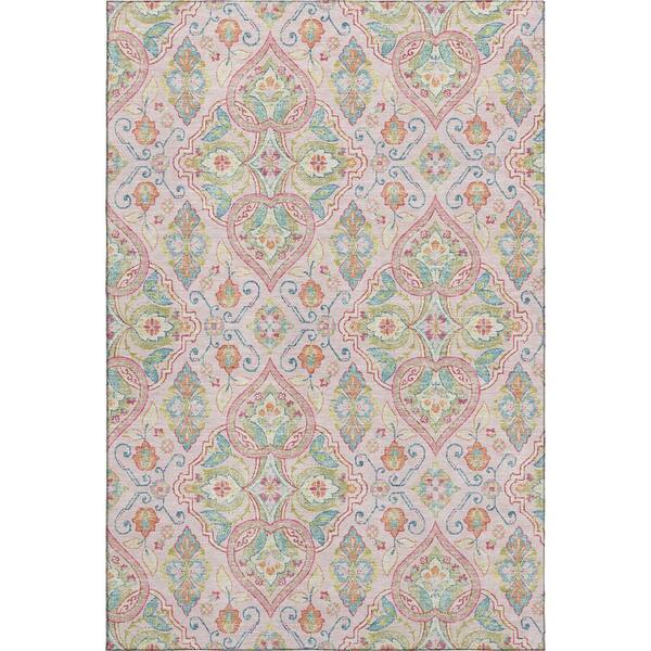 Mayfield Premium Machine Washable Abstract AMF2207 Pink 3 ft. x 5 ft. Area Rug