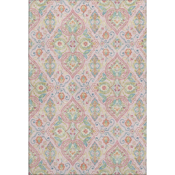 Mayfield Premium Machine Washable Abstract AMF2207 Pink 5 ft. x 7 ft. 6 in. Area Rug