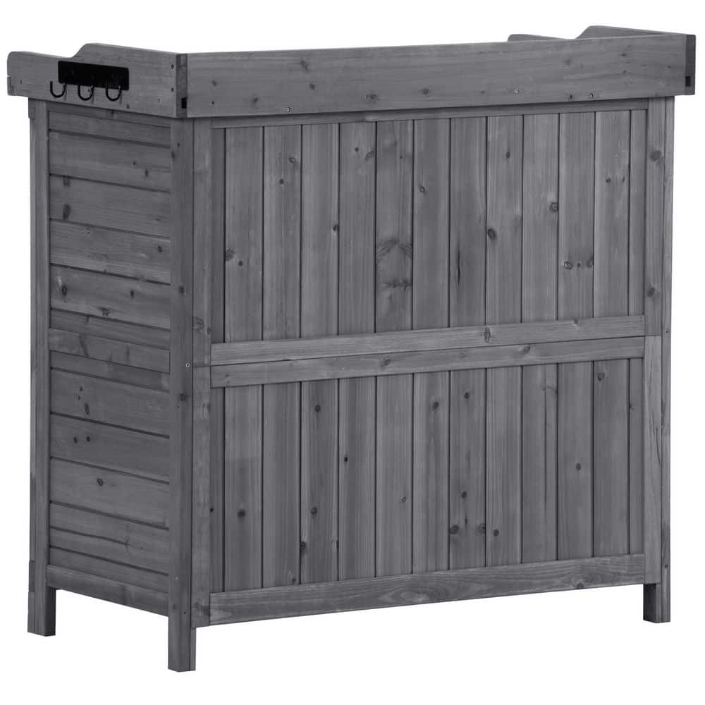 Outdoor Wood Garden Workstation Bench Storage Cabinet Table with 2-Tier She