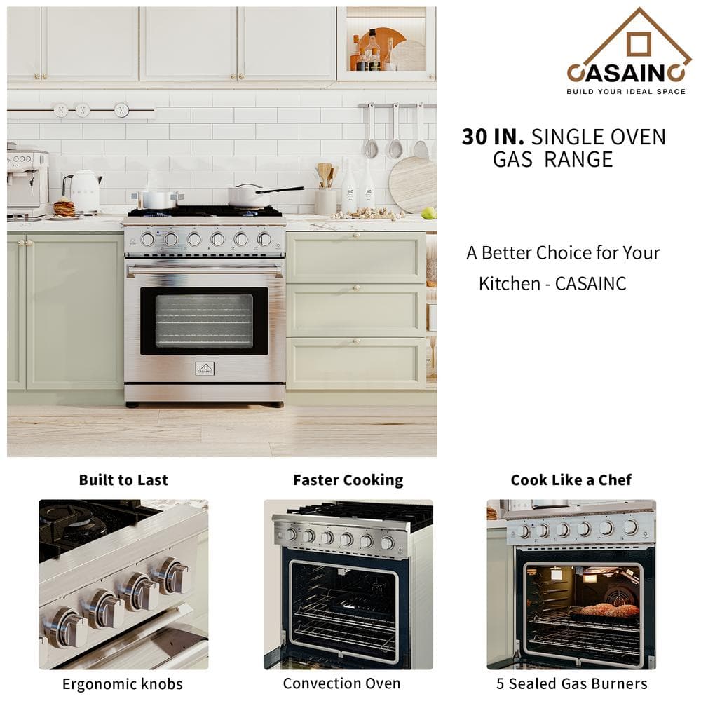 CASAINC 30" Stainless Steel Freestanding Convection Gas Range