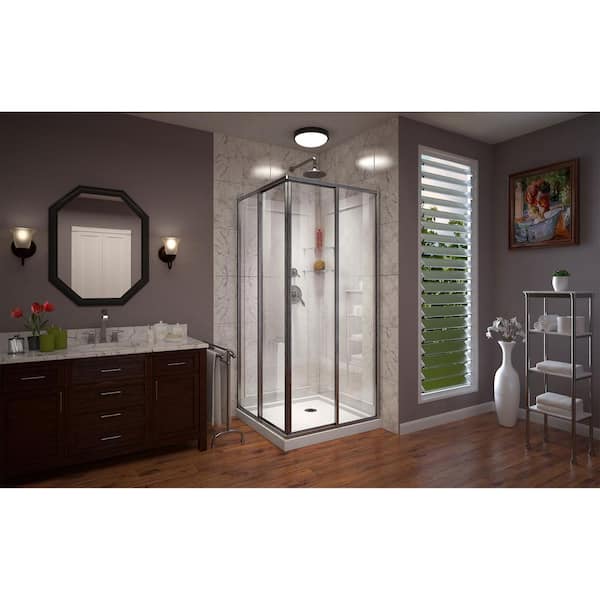 Cornerview 36 in. L x 36 in. W x 76.75 in. H Corner Drain Corner Shower Stall Kit in Brushed Nickel