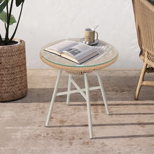 Outdoor PE Gary Rattan Patio Side Table with 5mm Tempered Glass Top