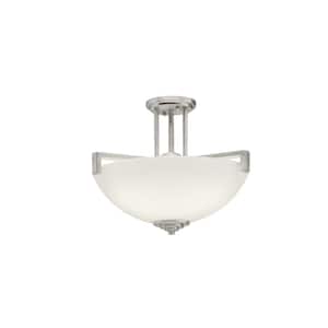 Eileen 3-Light Brushed Nickel Contemporary Shaded Kitchen Convertible Pendant Hanging Light to Semi-Flush