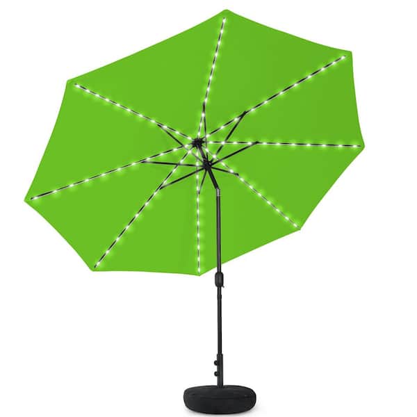 AURA OUTDOOR 10 ft. Apple Green Round Solar LED Metal Rotation Cantilever Offset Outdoor Patio Umbrella with a Base in Sand