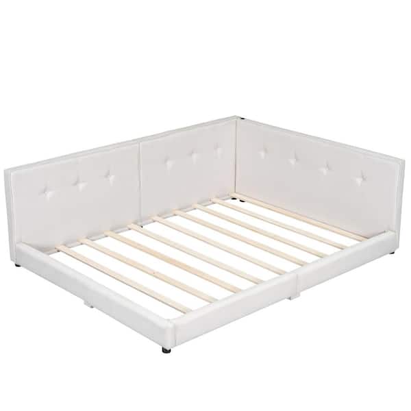 Nestfair Beige Wood Frame Upholstered Full Size Platform Bed with USB Ports