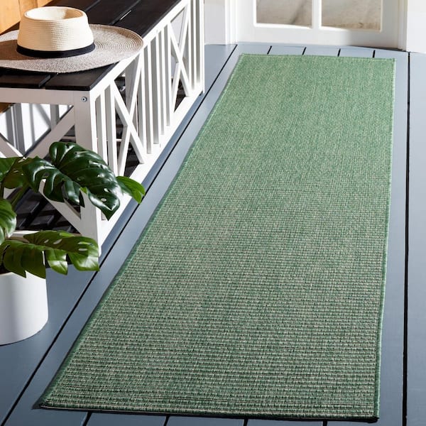 Courtyard Dark Green/Beige 2 ft. x 8 ft. Solid Color Indoor/Outdoor Runner Rug