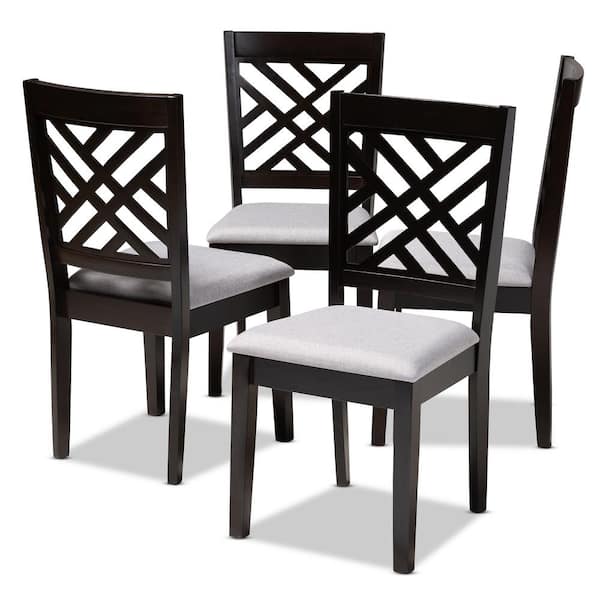 Baxton Studio Caron Gray And Espresso, Grey Fabric Dining Chairs Set Of 4