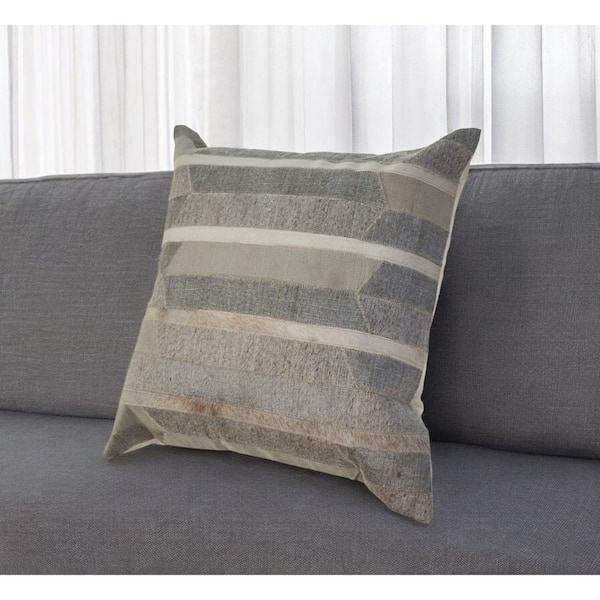 HomeRoots Beige, Gray, Ivory Striped Polyester 20 in. x 20 in. Throw Pillow