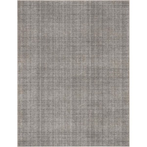 Beige Anthracite 9 ft. 10 in. x 13 ft. Flat-Weave Abstract Burst Retro Plaid Area Rug