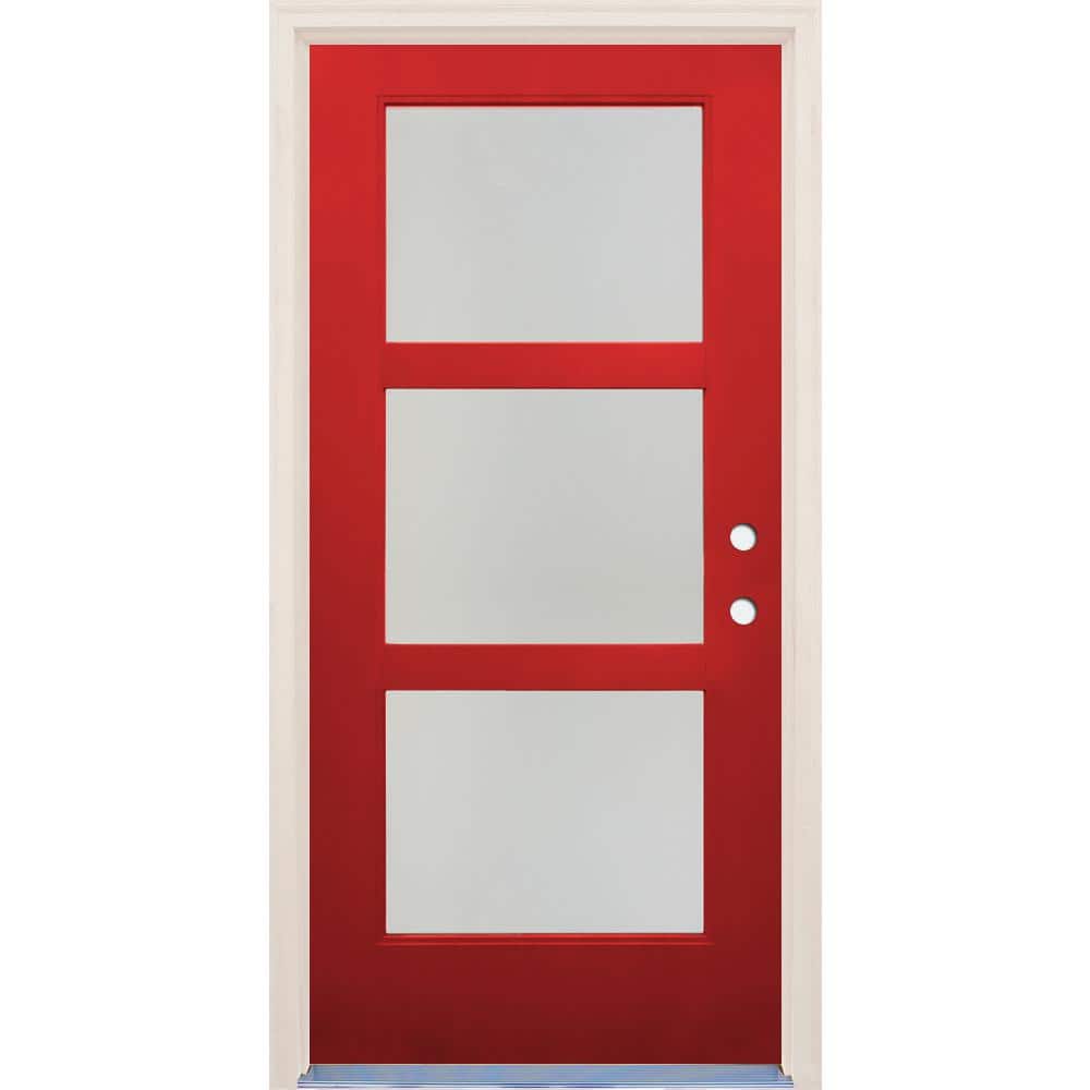 Builders Choice 36 in. x 80 in. Left-Hand/Inswing 3 Lite Satin