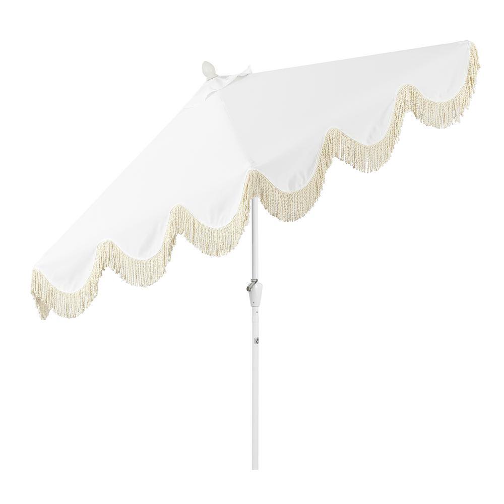 Collins 9 ft. White and Cream Aluminum Patio Umbrella with Tassels