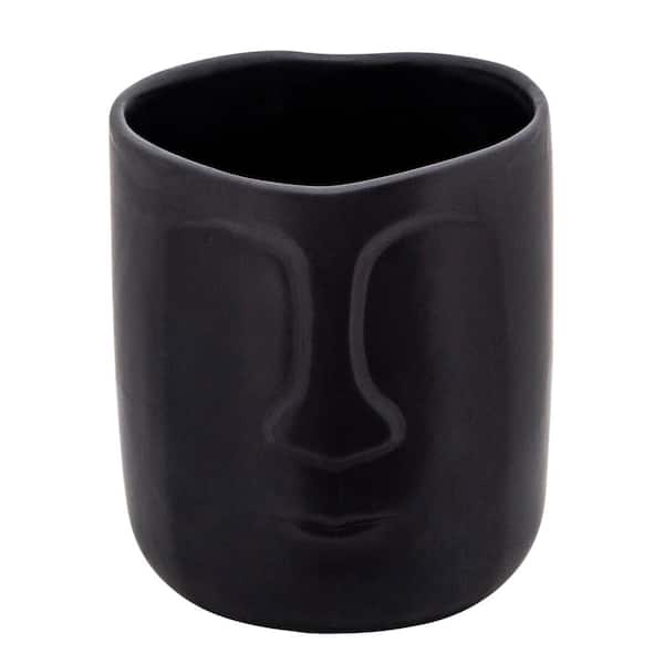 Liv & Skye 8 in. Black Ceramic with Face Design Decorative Vase