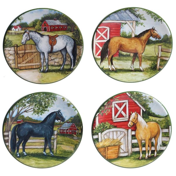 Certified International Clover Farm 4-Piece Seasonal Multicolored Earthenware 6 in. Canape Plate Set (Service for 4)