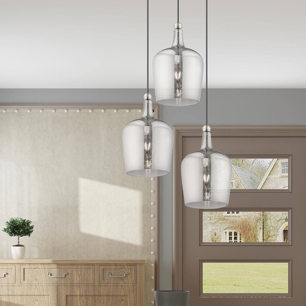 Carafe-Shaped Smoke Glass Mini Pendant with Brushed Nickel Finish