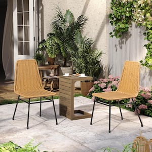 Dritood Outdoor Patio Dining Chair and Table Set, PE Rattan, Acacia Wood, Light Brown, Set of 2 Chairs