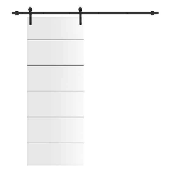 CALHOME Modern Classic 24 in. x 80 in. White Primed Composite MDF Paneled Sliding Barn Door with Hardware Kit