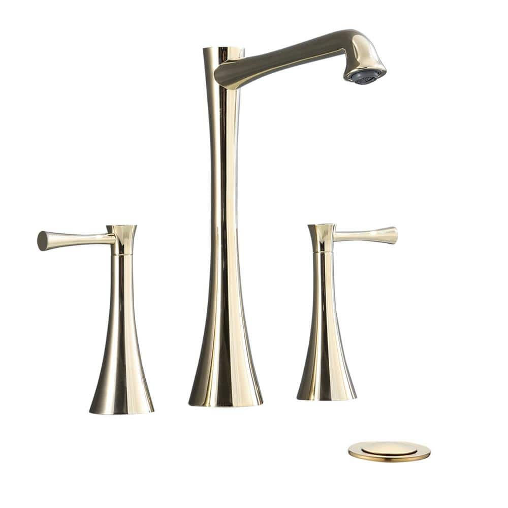 8 in. Widespread 2-Handle 360-Degree Gooseneck Bathroom Faucet Combo Kit with Drain Included and Pop-Up in Brushed Gold -  GIVING TREE, HDLTEE0037