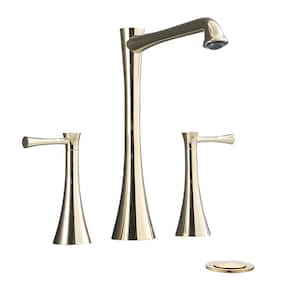 8 in. Widespread 2-Handle 360-Degree Gooseneck Bathroom Faucet Combo Kit with Drain Included and Pop-Up in Brushed Gold