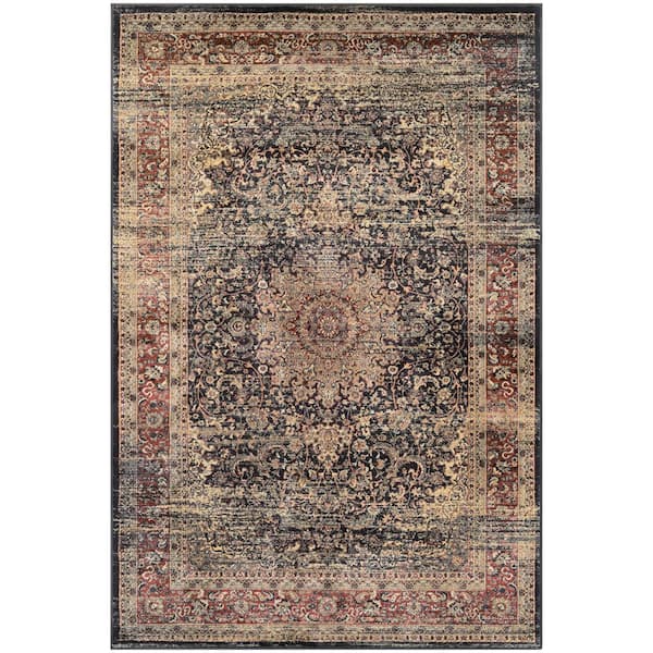 Couristan Zahara Lotus Medallion Black-Red-Oatmeal 7 ft. 10 in. x 11 ft. 2 in. Area Rug