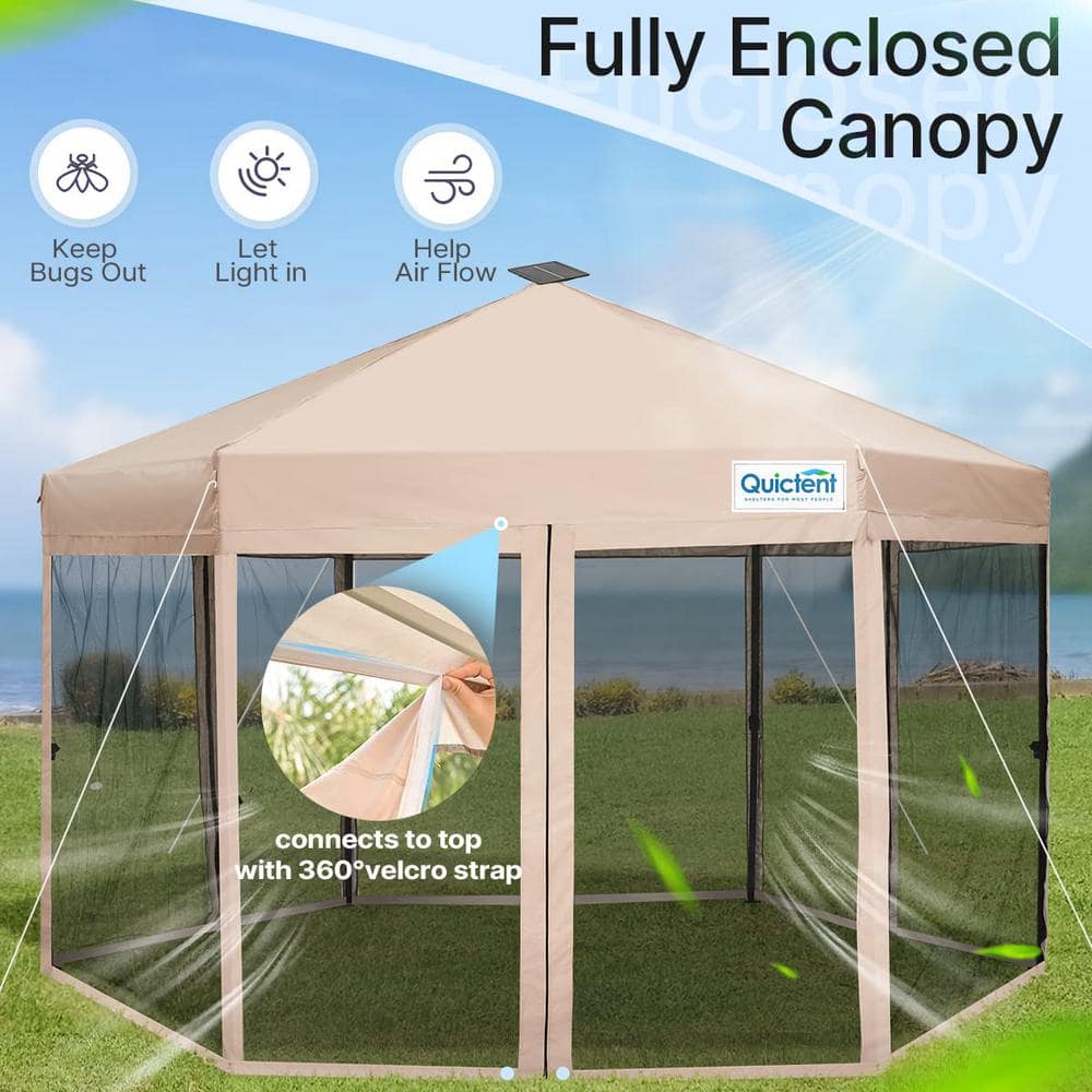 Beige 13' x 13' Metal Pop-Up Gazebo with Mosquito Netting