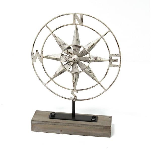 HomeRoots Victoria Abstract Compass of the Sea Metal and Wood Table Top