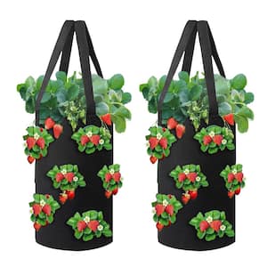 7.8 in. Dia x 13.8 in. H 3 Gal. Black Fabric Mount Planter Plant Hanging Strawberry Grow Bag Planter Grow Bag (2-Pack)