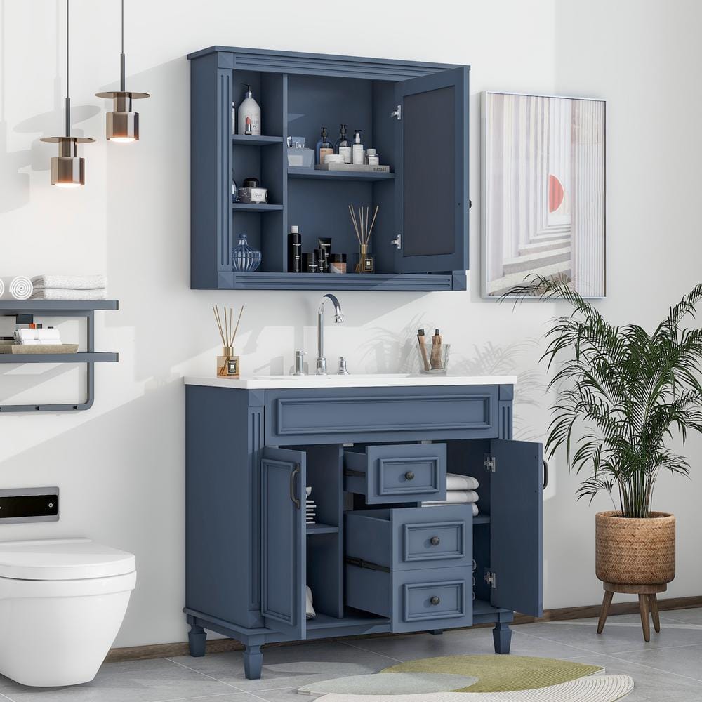 Zeus & Ruta Brown 29.5 W x 18.1 D x 35.1 H Bathroom Vanity with Single Sink  Storage Cabinet Solid Wood Frame WK-VAI-07 - The Home Depot