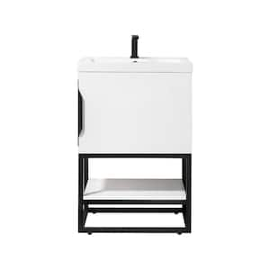 Columbia 23.6 in. W x 18.1 in. D x 35.4 in. H Single Bath Vanity in Glossy White with White Glossy Composite Stone Top