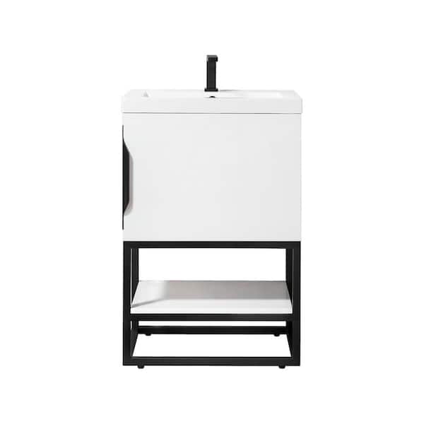 James Martin Vanities Columbia 23.6 in. W x 18.1 in. D x 35.4 in. H Single Bath Vanity in Glossy White with White Glossy Composite Stone Top