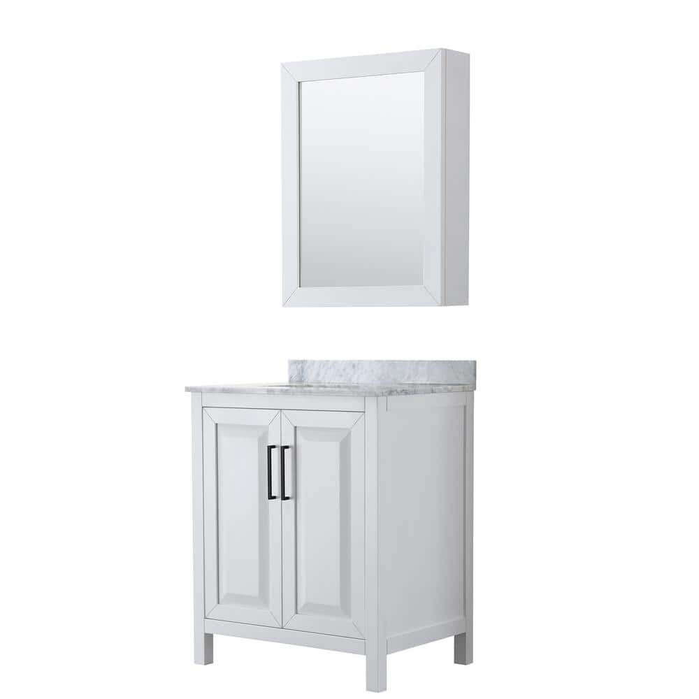 Daria 30 in. W x 22 in. D x 35.75 in. H Single Bath Vanity in White with White Carrara Marble Top & Med Cab Mirror price history on PriceWatchPro