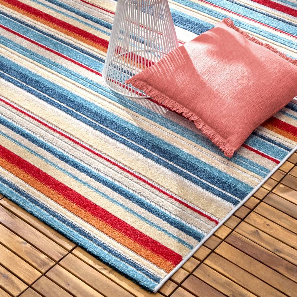 Rio Multicolor Stripe Medium Pile Indoor/Outdoor Area Rug