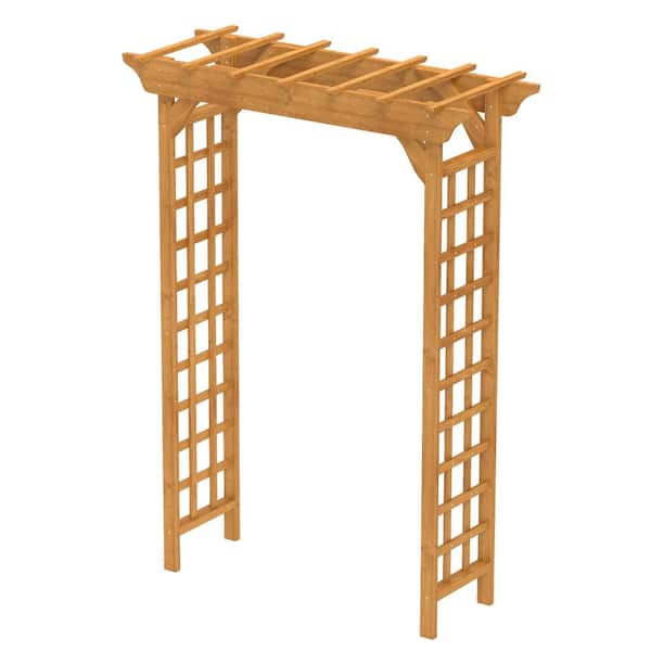 85 in.H x 63 in.W Light Brown Solid Wood Garden Trellis for Plant Climbing, Wooden Arbor, Wedding Arch