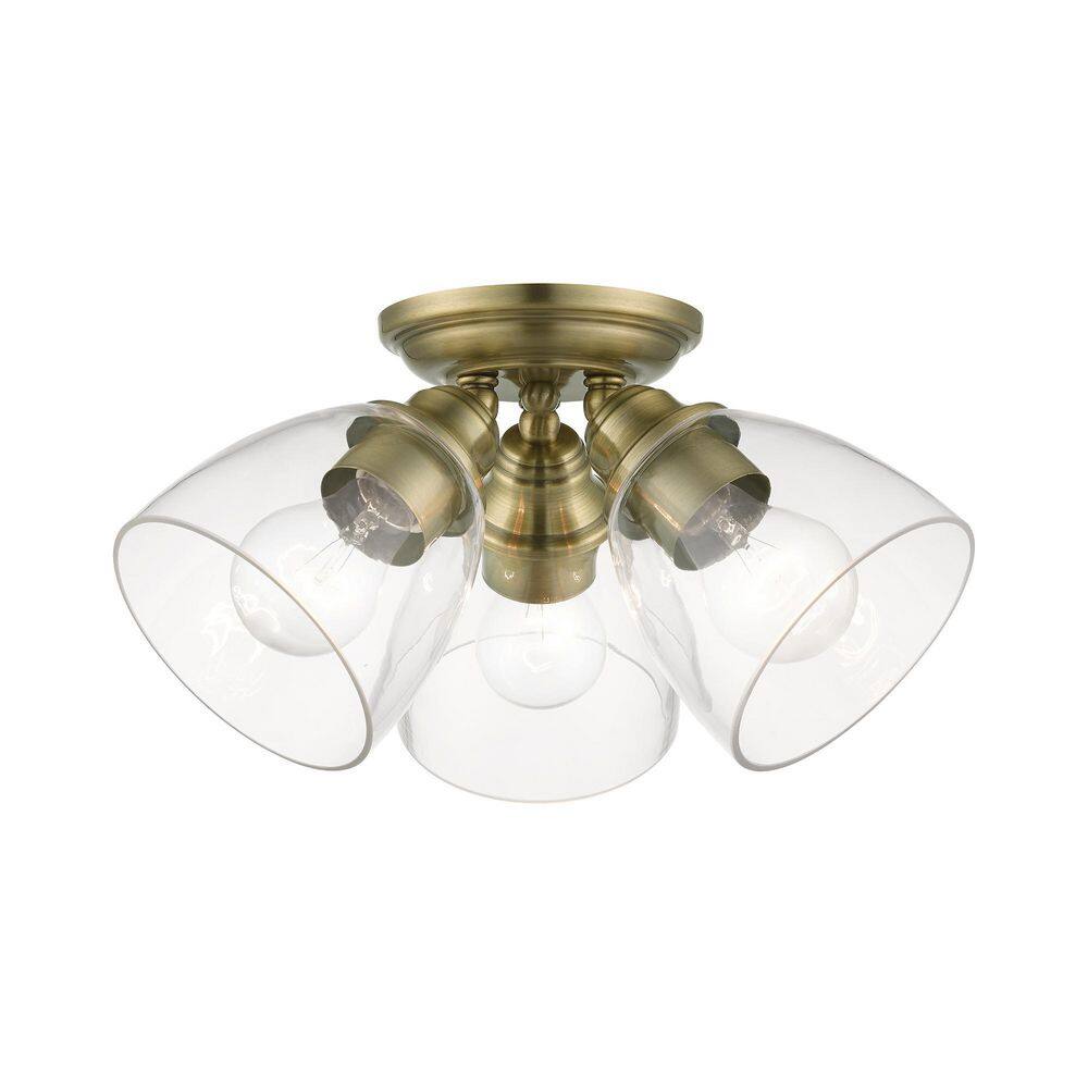 Montgomery Antique Brass Flush Mount with Hand-Blown Glass Shades