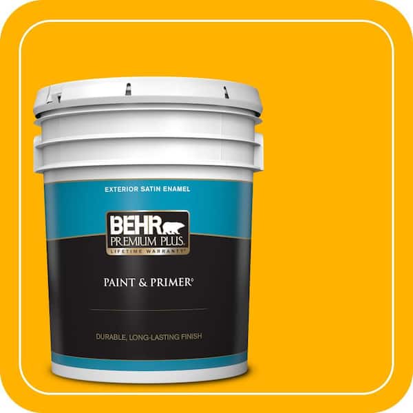 BEHR PREMIUM PLUS 5 gal. #310B-7 Saffron Thread Satin Enamel Exterior ...