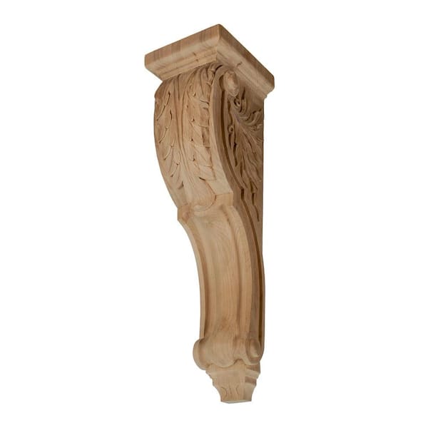 American Pro Decor 26-1/2 in. x 7-3/8 in. x 8-1/2 in. Unfinished X-Large Hand Carved North American Solid Red Oak Acanthus Leaf Wood Corbel