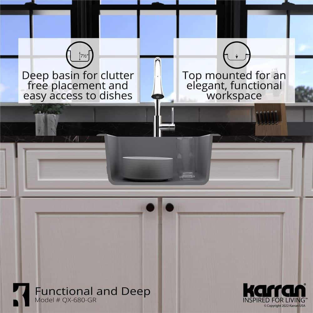 Gray Quartz Composite Single Bowl Drop-In Kitchen Sink