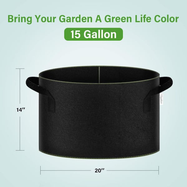 iPower 15-Gal. Thickened Grow Bag for Garden, Nonwoven Fabric Pots Aeration Container with Handles, Black (10-Pieces)