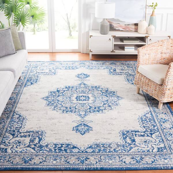 Brentwood 7 ft. x 7 ft. Blue/Ivory Ornate Medallion Square Area Rug